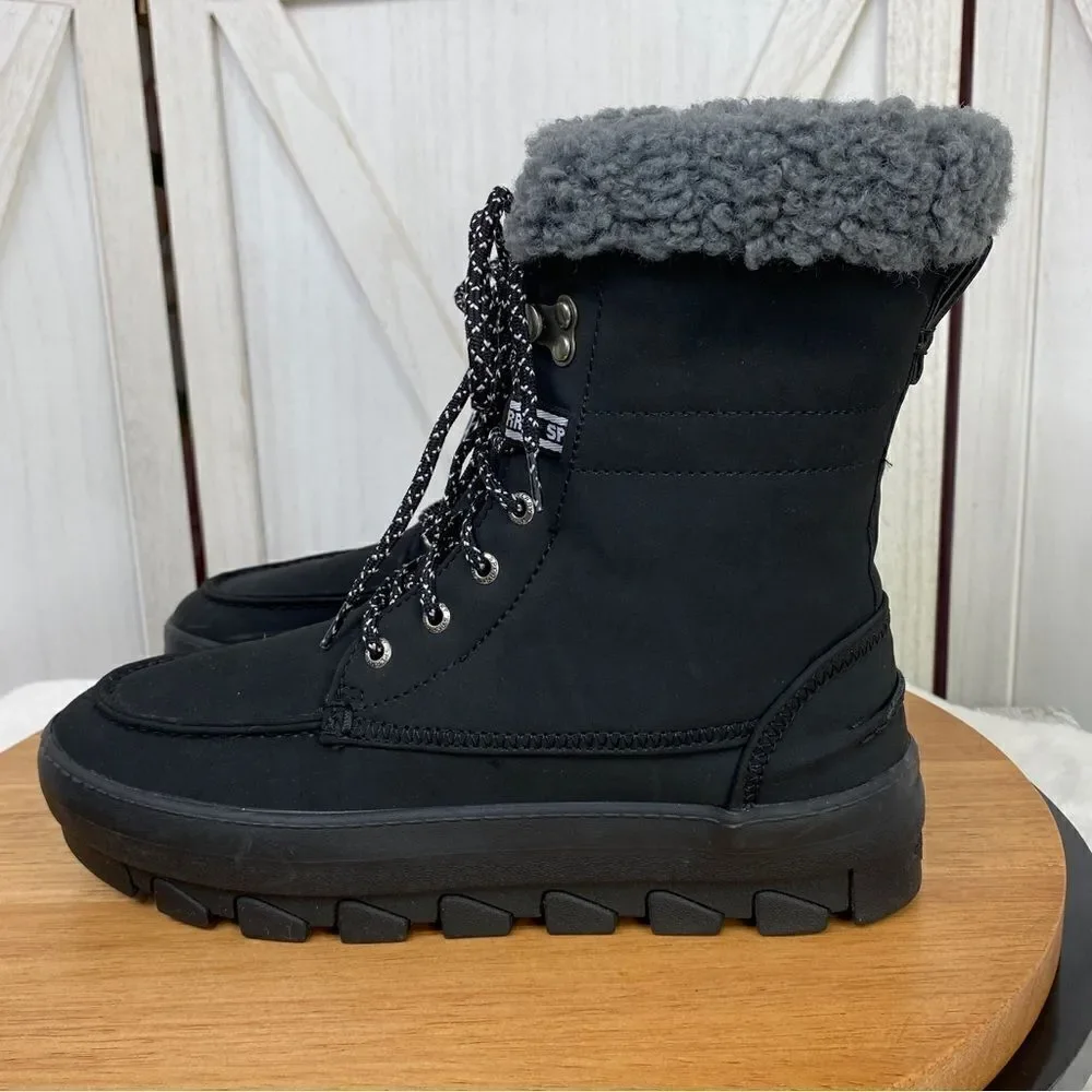 Sperry Juneau Lace Up‎ Winter Boots Black Gray 8 STS86817